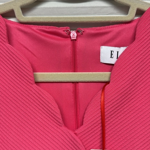 ELLE NWT Pandango Pink Scalloped Ribbed Faux Wrap Sleeveless Fit & Flare Dress - Picture 5 of 12